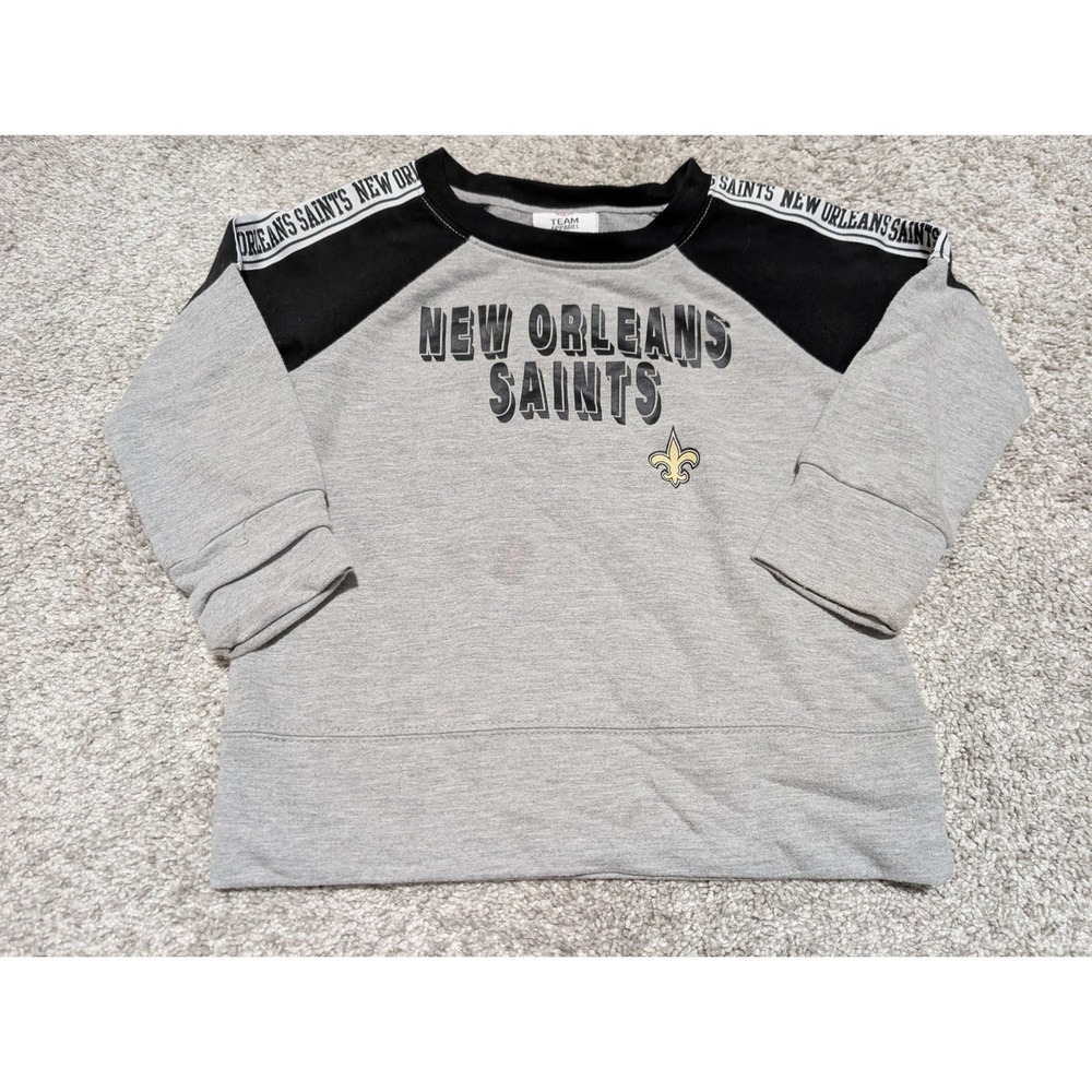 NFL Sweatshirt Girls XS 4/5 Gray New Orleans Saints Raglan Logo‎ Tape Pullover